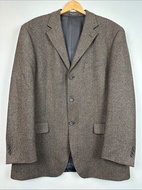 Vintage wool tweed herringbone blazer men’s brown black old money Grandpacore